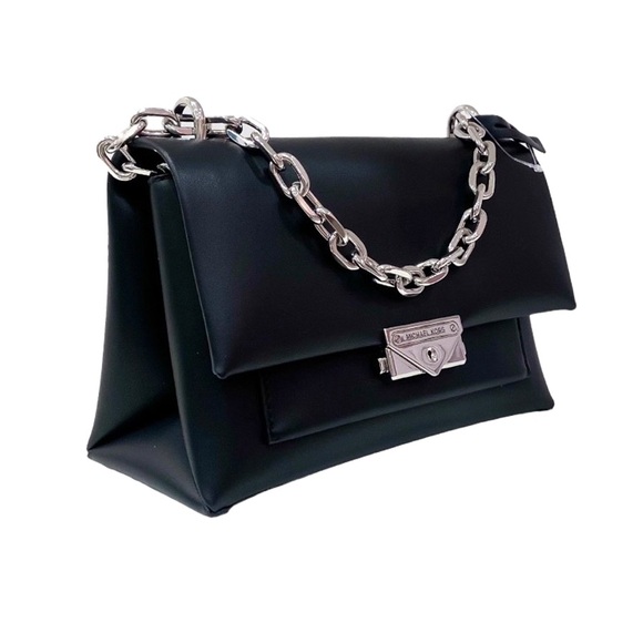 NWT - Authentic Michael Kors Cece Medium Flap Chain Shoulder Bag Black/Silver - Picture 5 of 7